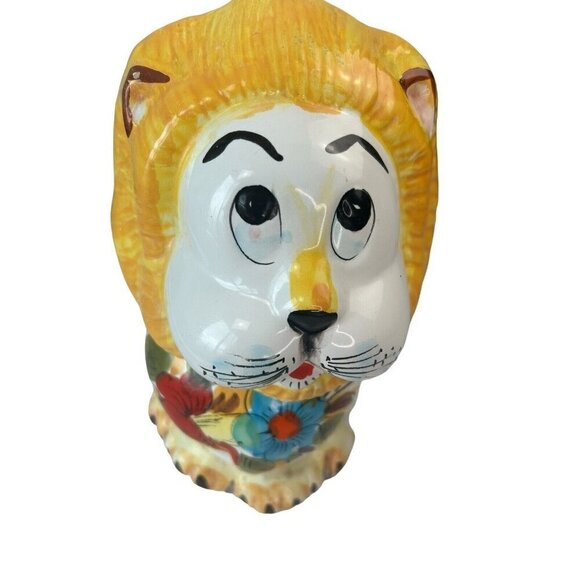 GUARD CAT hollywood regency vtg ceramic cookie jar Leo Lion fiori italian art - Picture 13 of 16